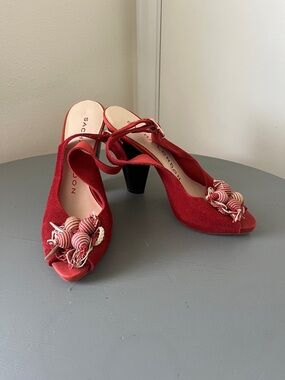 Sacha London | Rust Red Suede Embellished Slingback Heels Size 7.5